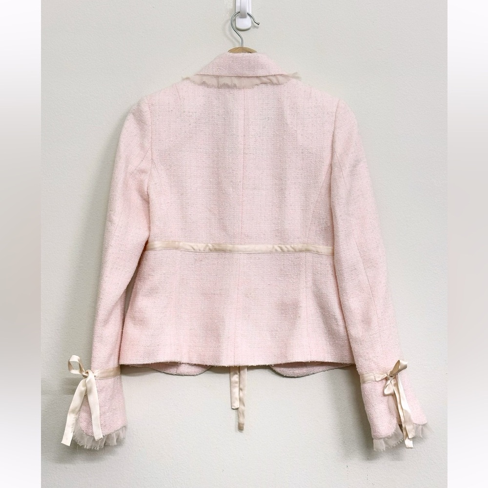 Vintage 1995 NWT Laundry Tulle Ruffle Trim Tweed Blazer in Pastel Pink Sz 4 - Picture 10 of 16